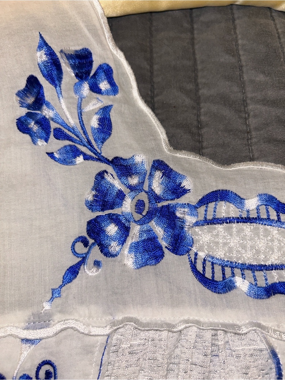 Free People White Tunic with Blue Floral Embroidery